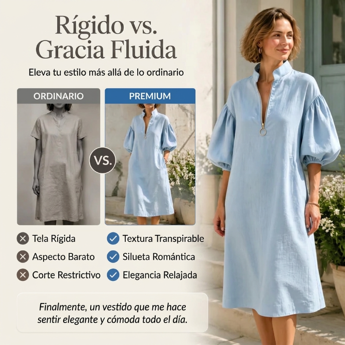 Amaia - Vestido midi con media cremallera y mangas abullonadas
