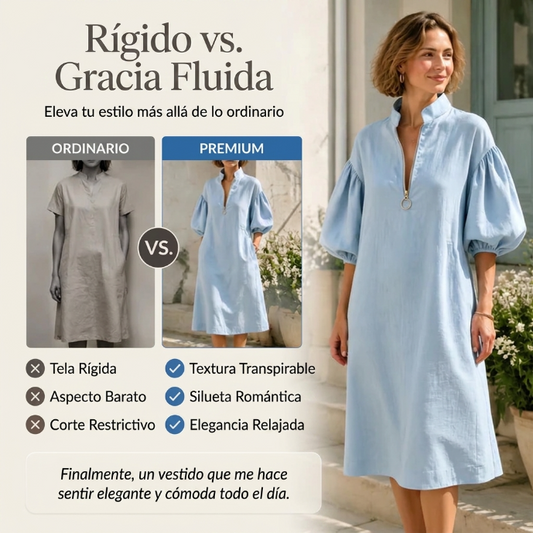 Amaia - Vestido midi con media cremallera y mangas abullonadas