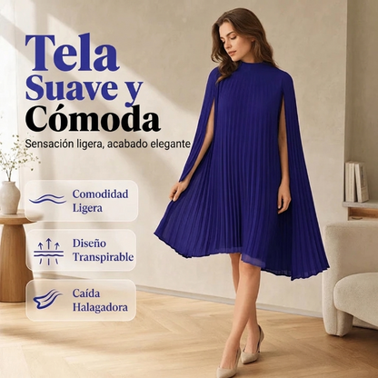 Aurora - Vestido plisado con mangas capa