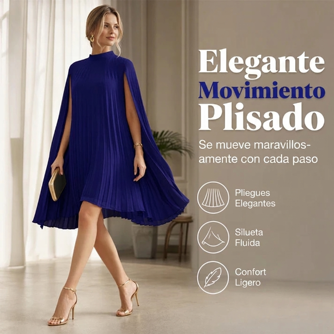Aurora - Vestido plisado con mangas capa
