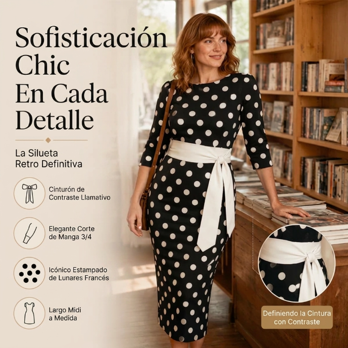 Gabriela - Vestido retro de lunares con cintura ajustable