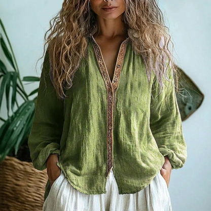 Oriana - blusa vintage con estampado de hojas
