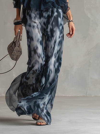 Conjunto De Chiffon Con Top De Cuello Alto Y Pantalón