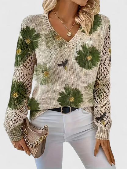 Jersey Elegante con Estampado Floral y Mangas Aireadas