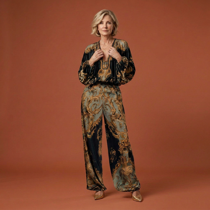 Conjunto Barroco de Terciopelo con Estampado Floral