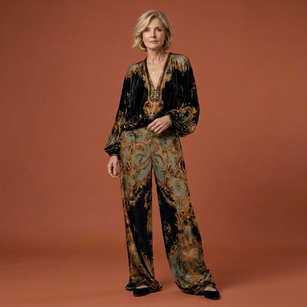 Conjunto Barroco de Terciopelo con Estampado Floral