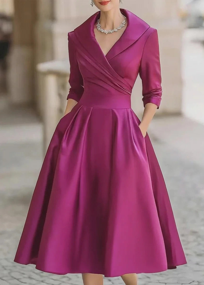 Vestido midi de satén de inspiración vintage con cuello drapeado