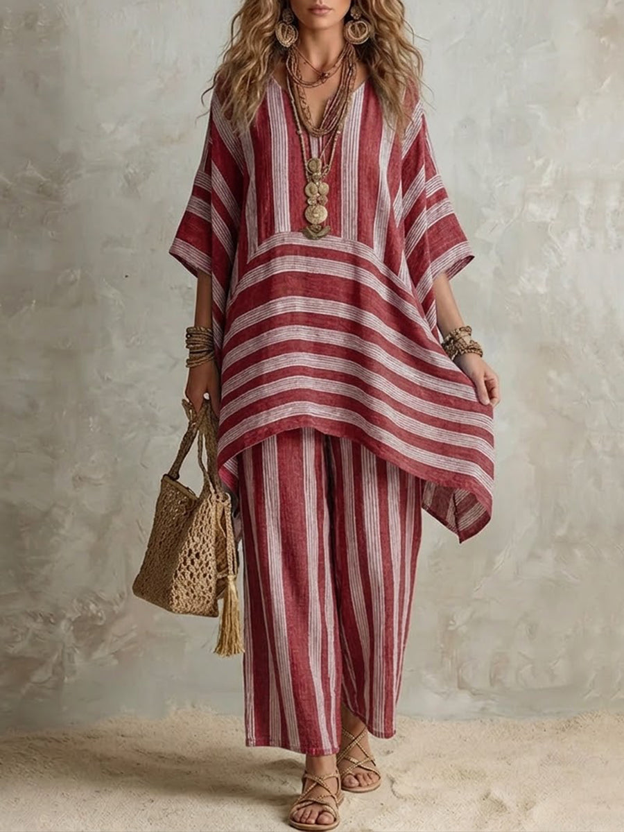 Conjunto Boho de Lino a Rayas Mujer Corte Oversize