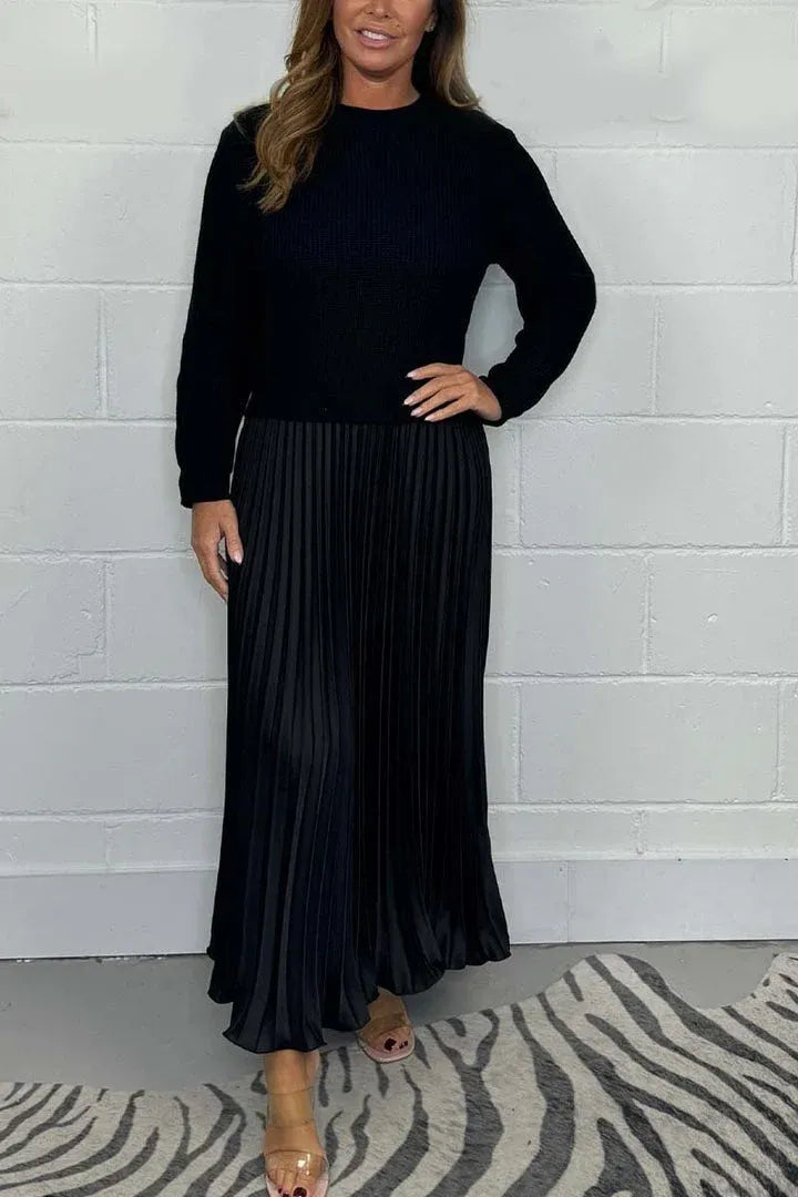 Claudia - Vestido maxi con jersey y falda plisada