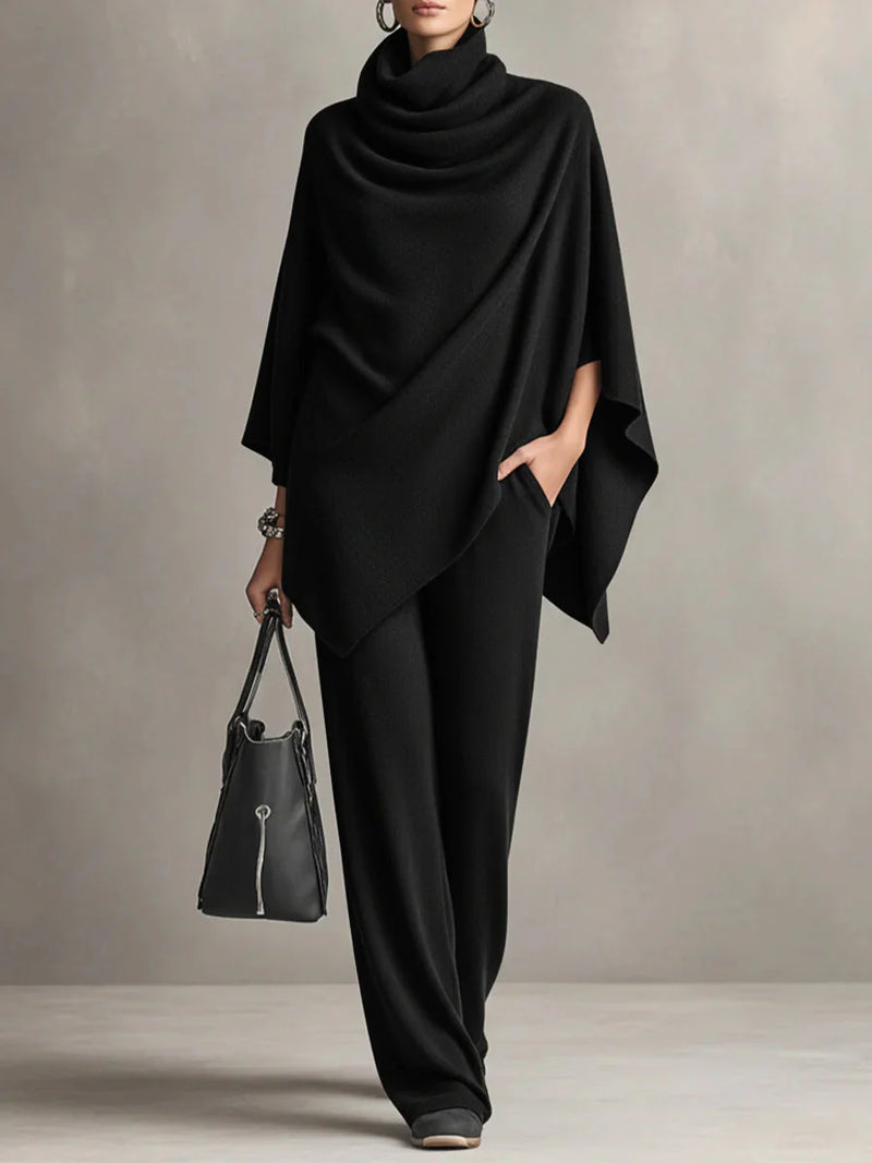 Giana – Conjunto elegante con poncho drapeado y pantalón