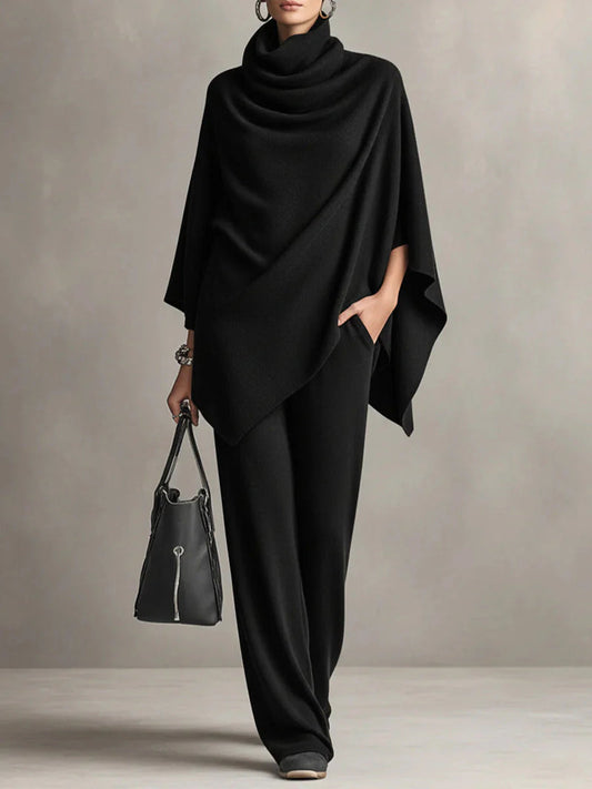 Giana – Conjunto elegante con poncho drapeado y pantalón