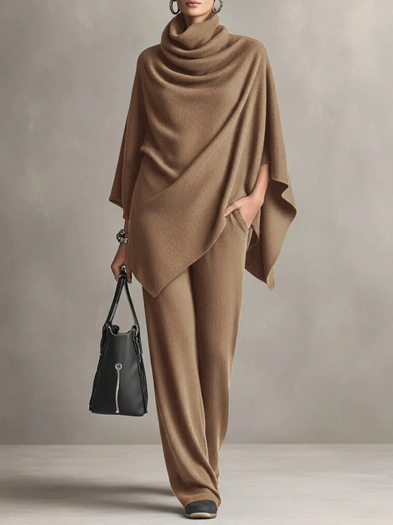 Giana – Conjunto elegante con poncho drapeado y pantalón