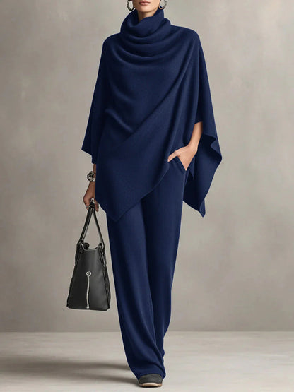 Giana – Conjunto elegante con poncho drapeado y pantalón