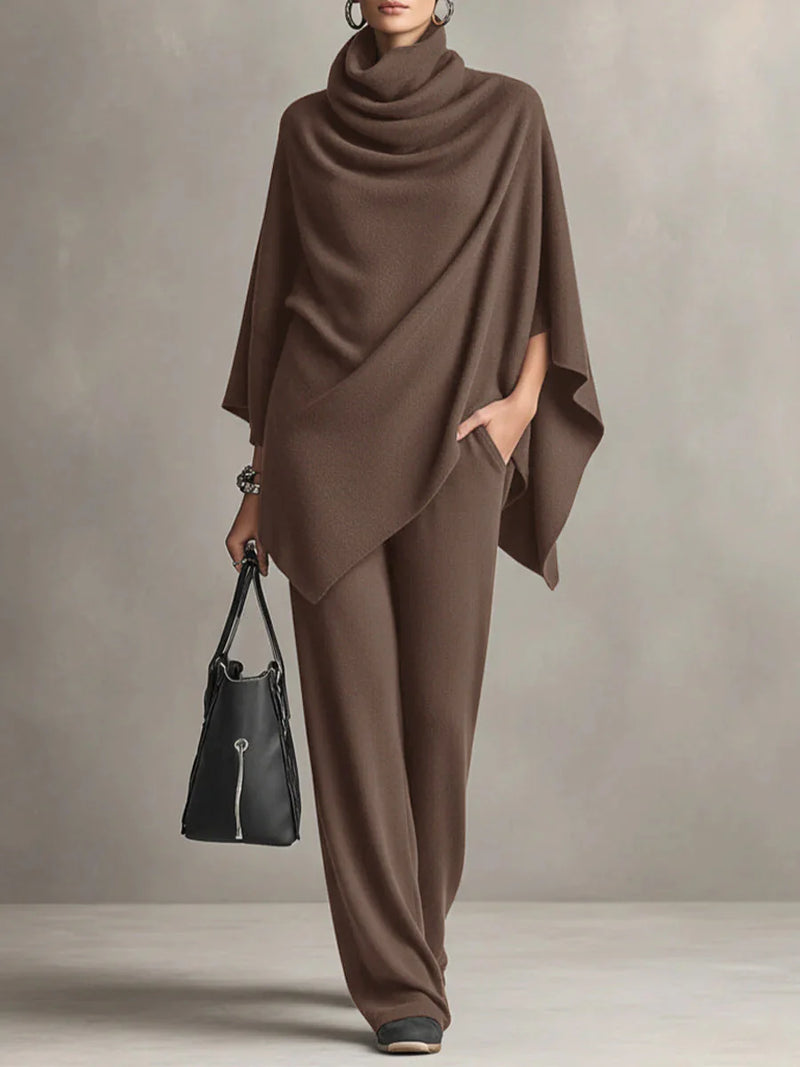 Giana – Conjunto elegante con poncho drapeado y pantalón