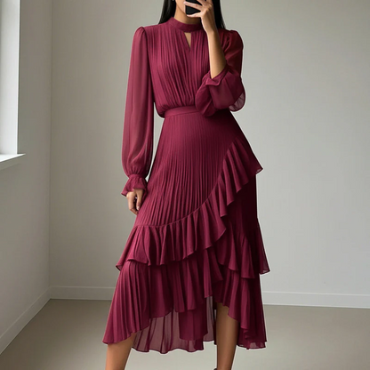 Noelia - Vestido elegante con escote ojo de cerradura y volantes