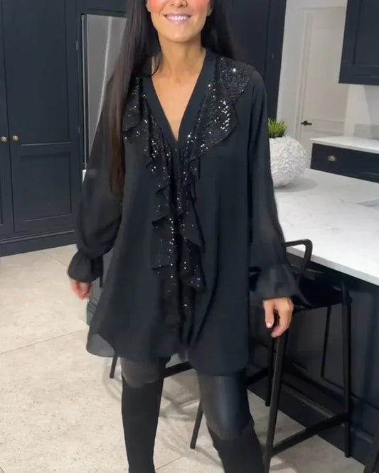 Xenia - Blusa elegante con detalle de volantes
