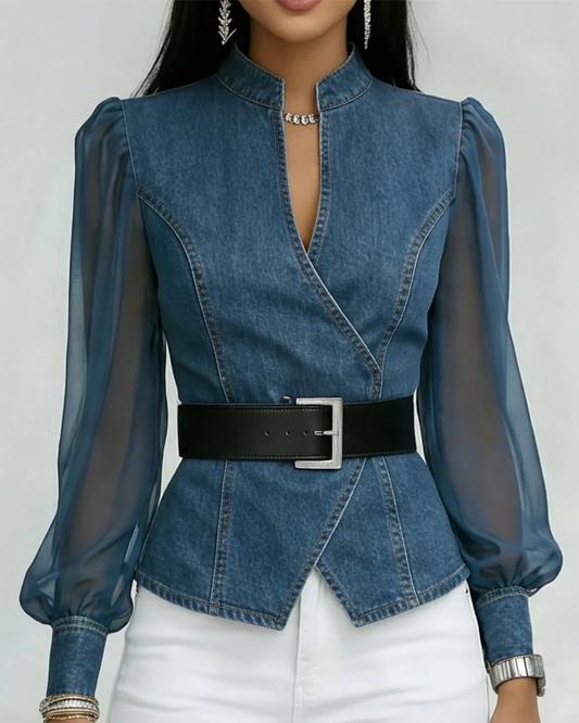 Alexia | Top vaquero con mangas ligeras de chiffon