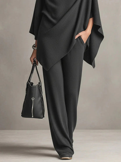 Giana – Conjunto elegante con poncho drapeado y pantalón