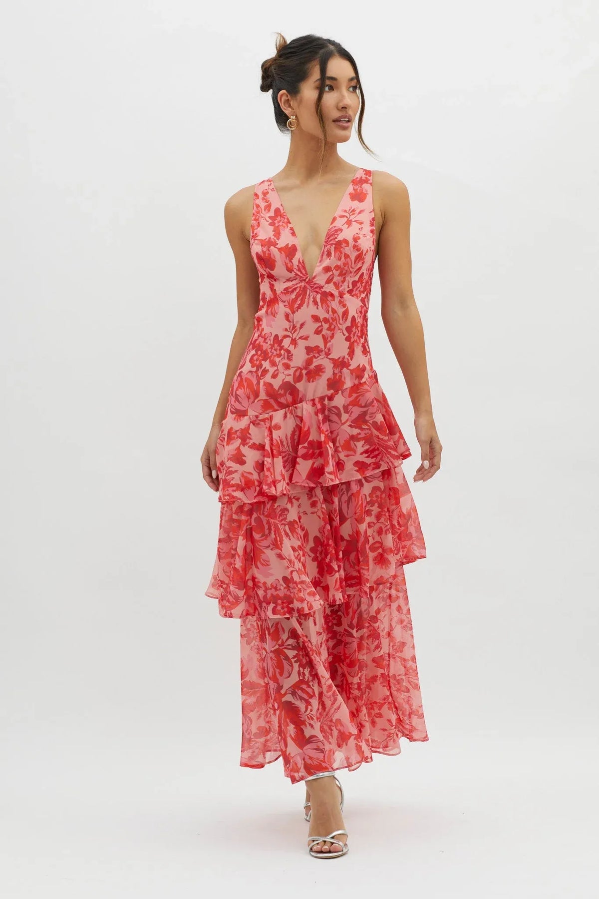 Maya - Vestido largo floral con volantes