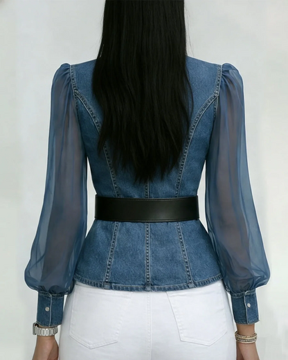 Alexia | Top vaquero con mangas ligeras de chiffon