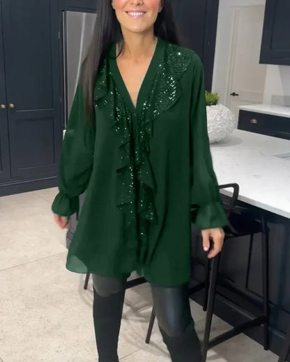 Xenia - Blusa elegante con detalle de volantes