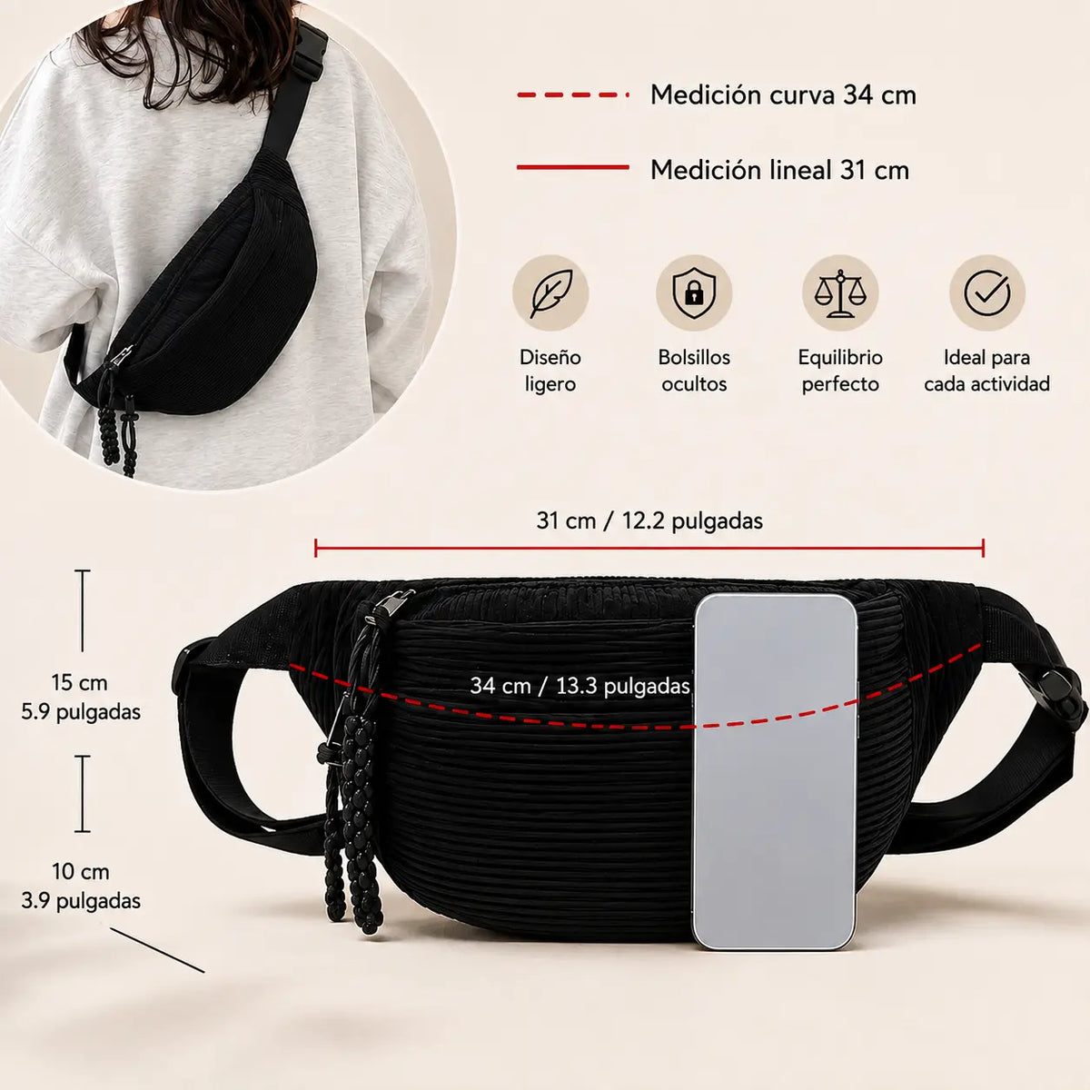 Ana | Bolso de hombro de terciopelo acanalado