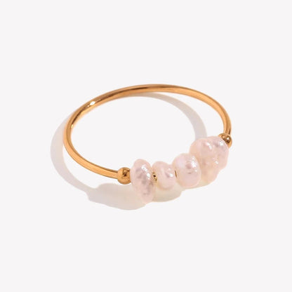 Elena Anillo Dorado de Acero Inoxidable con Perla de Agua Dulce