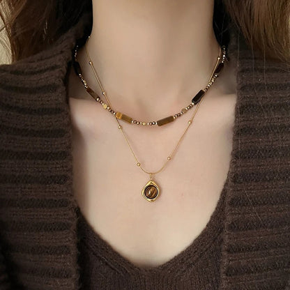 Kaia Collar Doble Capa con Ojo de Tigre