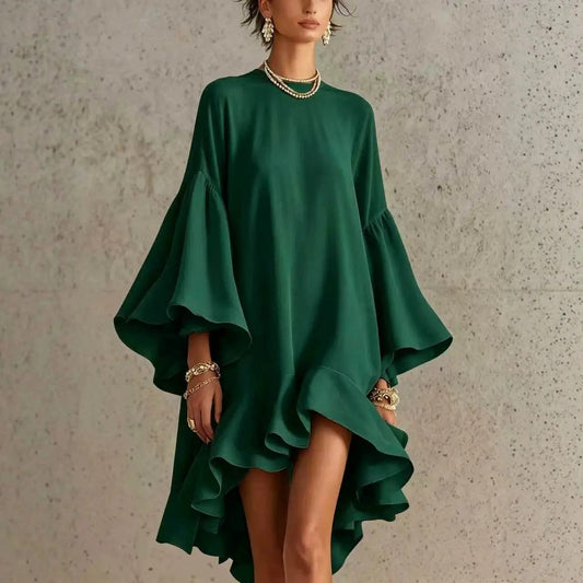 Amelia Vestido Elegante con Volantes y Dobladillo Asimétrico