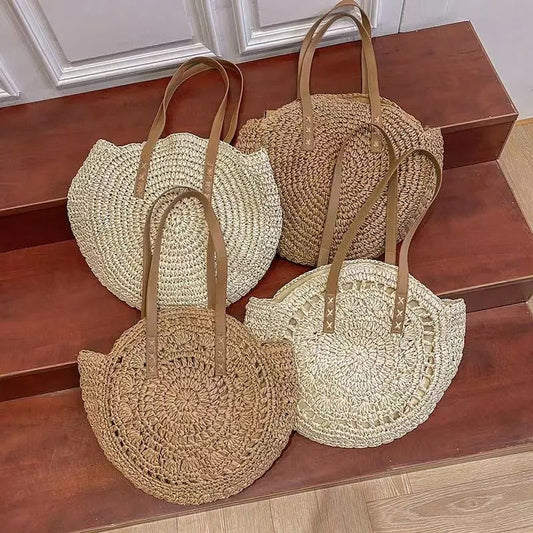 Adriana Bolso Redondo de Rafia Tejida Estilo Bohemio