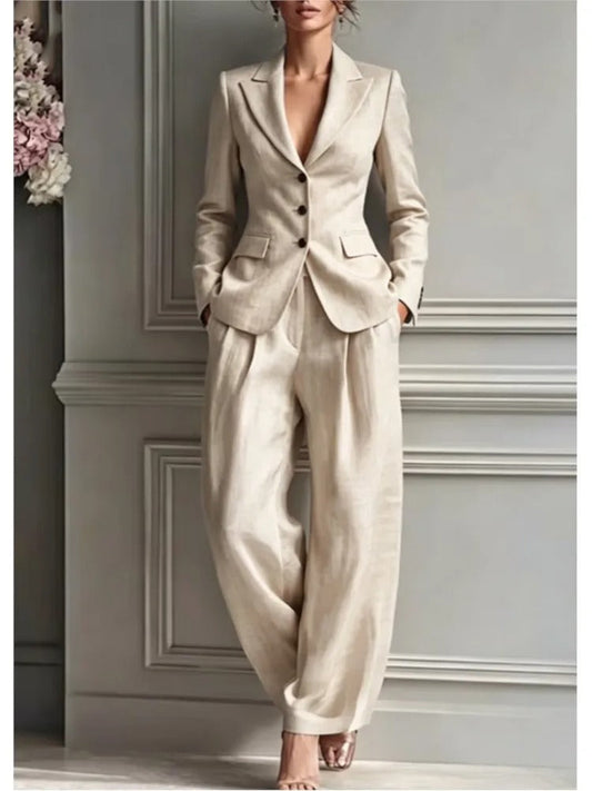 Victoria Conjunto de Traje Elegante con Blazer Entallada y Pantalón Ancho