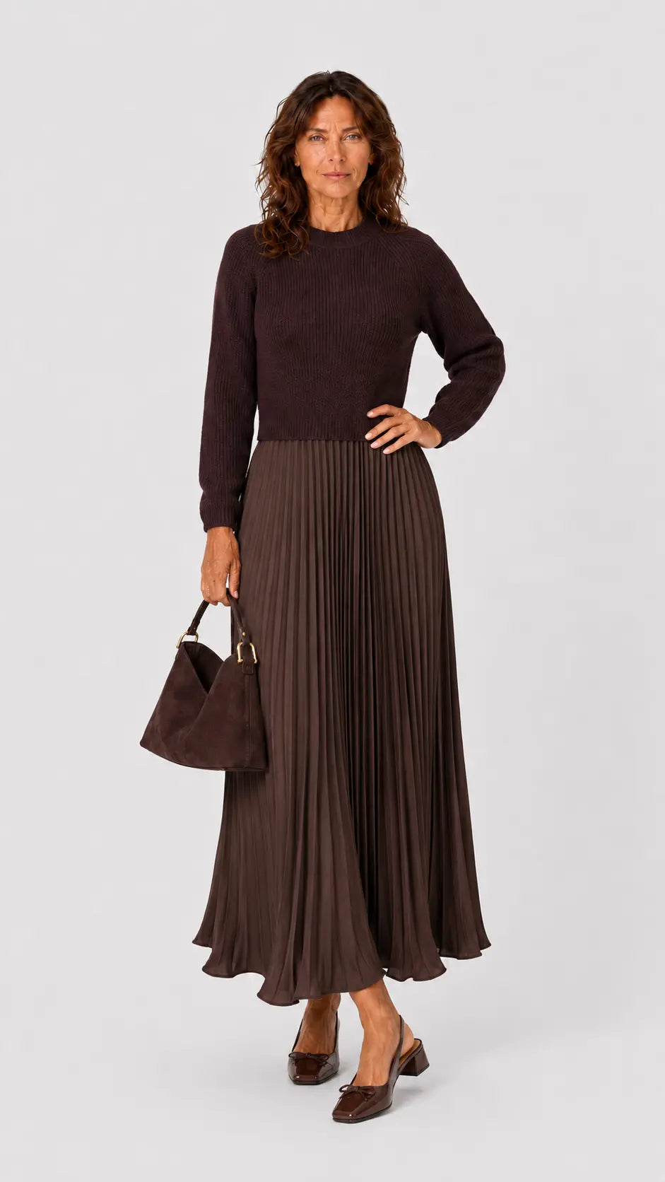 Vestido de punto con falda plisada