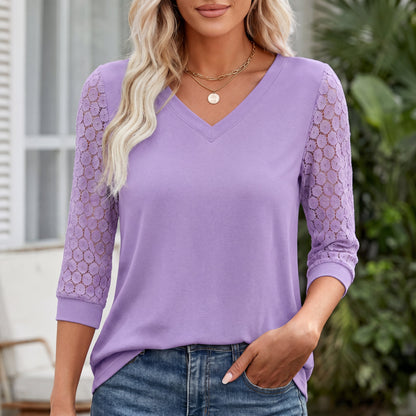 Lorena - Blusa de escote en V con mangas caladas