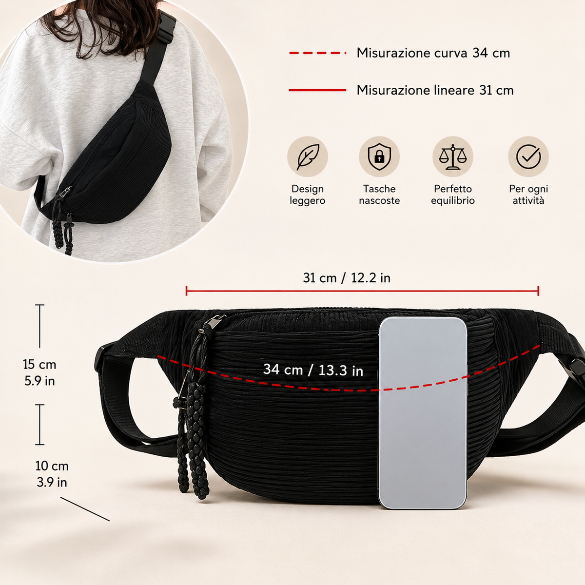 Maria | Bolso de hombro de terciopelo acanalado