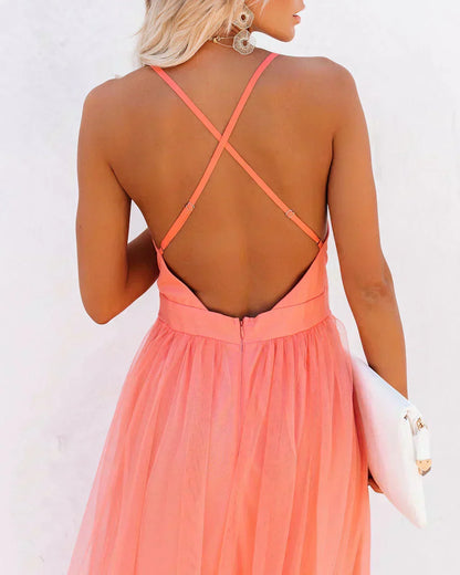 Rocío - Vestido maxi coral de escote profundo