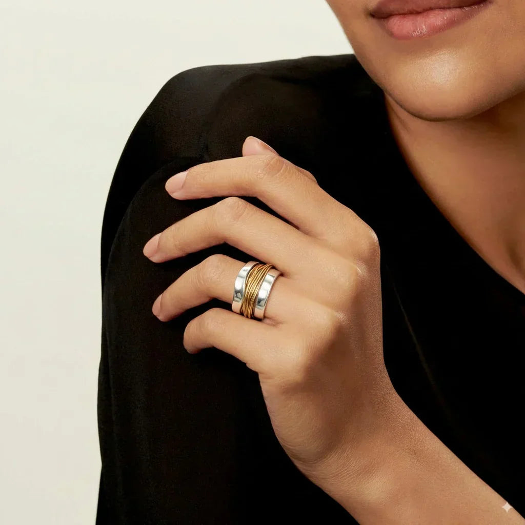 Anillo Plata con Hilo Dorado