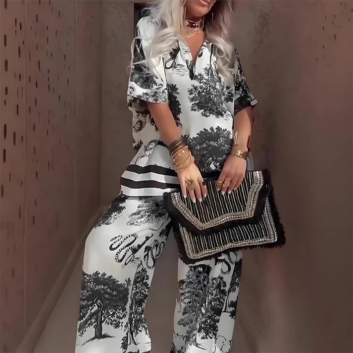 Selena - Conjunto estampado con pantalón fluido