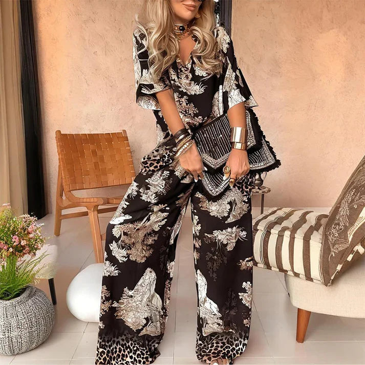 Selena - Conjunto estampado con pantalón fluido