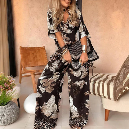 Selena - Conjunto estampado con pantalón fluido