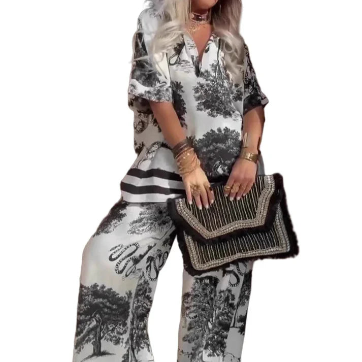 Selena - Conjunto estampado con pantalón fluido
