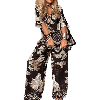 Selena - Conjunto estampado con pantalón fluido