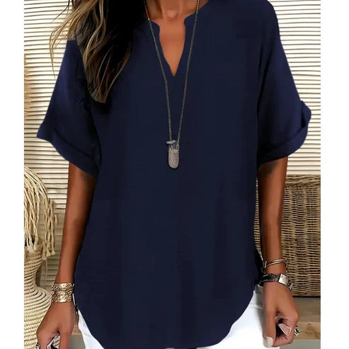 Celia - Blusa lisa de manga corta y corte holgado