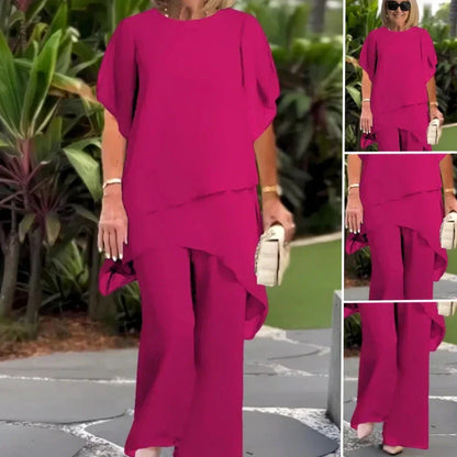 Conjunto Dama Asimétrico con Blusa Larga y Pantalón Amplio