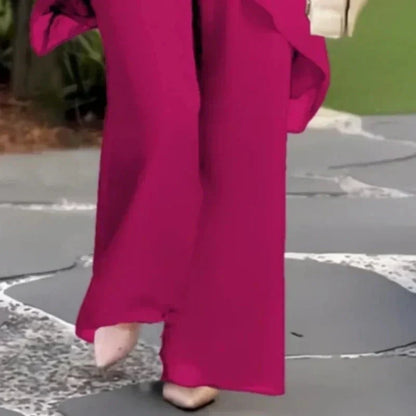 Conjunto Dama Asimétrico con Blusa Larga y Pantalón Amplio