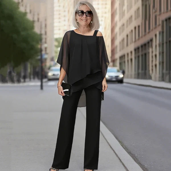 Alba - Conjunto de gasa plisada y pantalón ancho