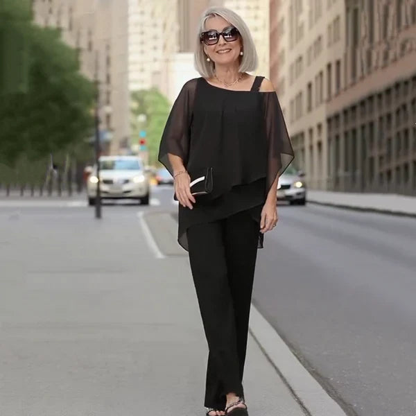 Alba - Conjunto de gasa plisada y pantalón ancho