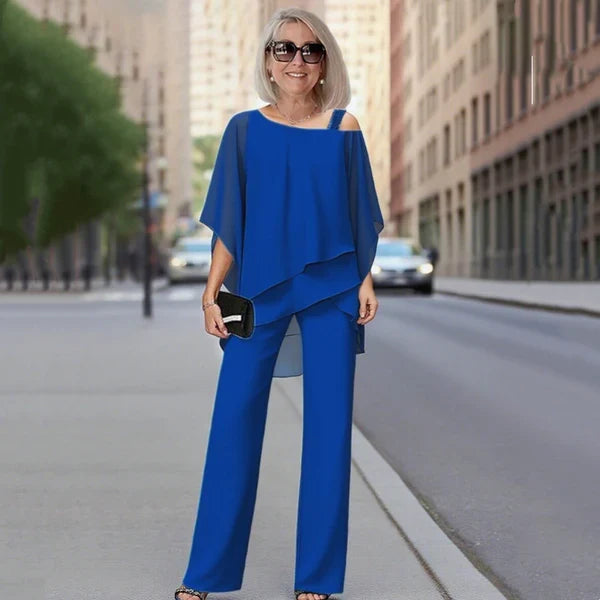 Alba - Conjunto de gasa plisada y pantalón ancho