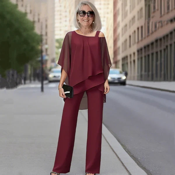 Alba - Conjunto de gasa plisada y pantalón ancho
