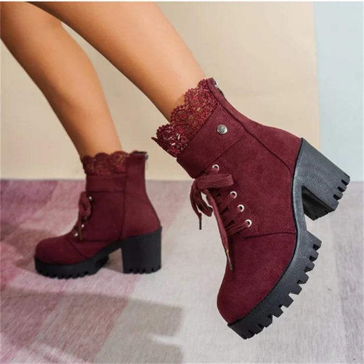 Tania - Botines con encaje y tacón grueso