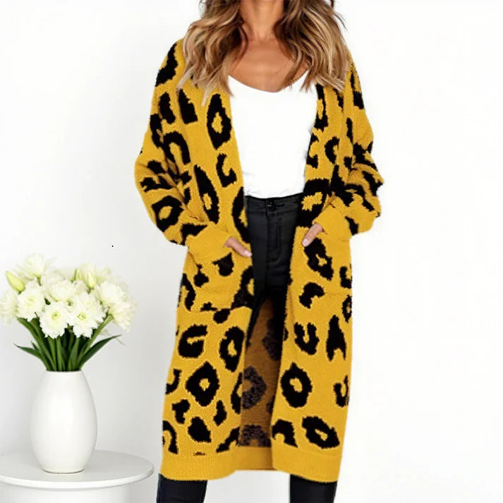 Valeria - Cárdigan largo con estampado de leopardo